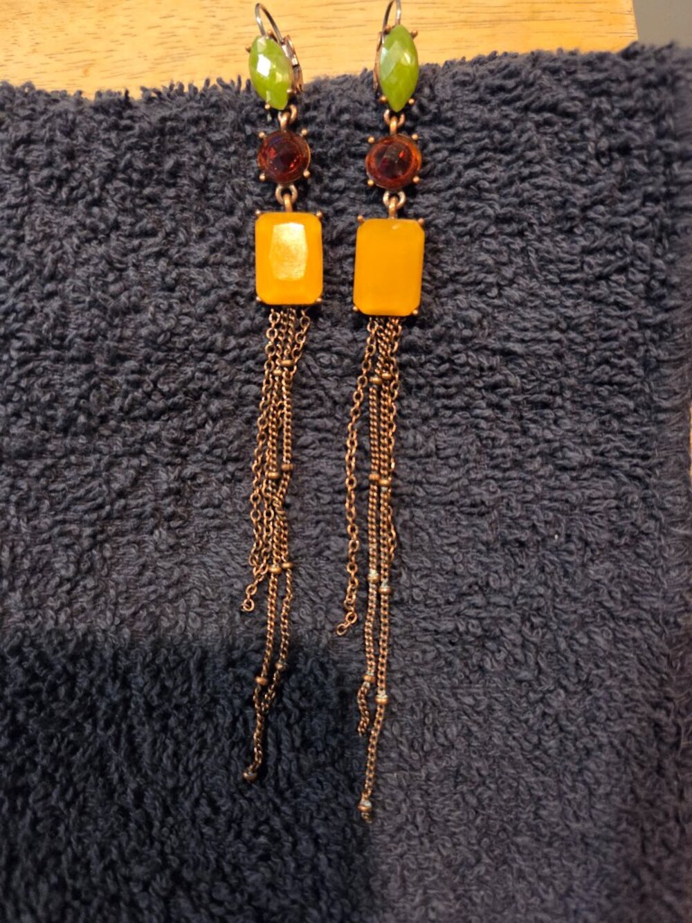 Vintage Dangle Earrings Colorful  Gold Metal